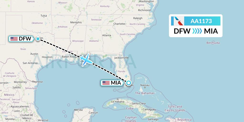 AA1173 American Airlines Flight Map: Dallas to Miami