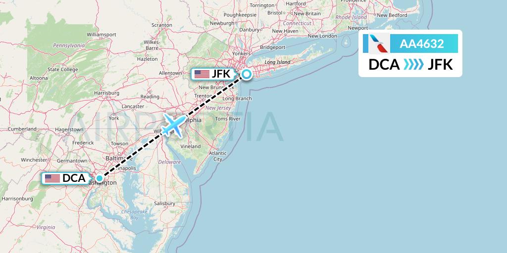 AA4632 American Airlines Flight Map: Washington to New York