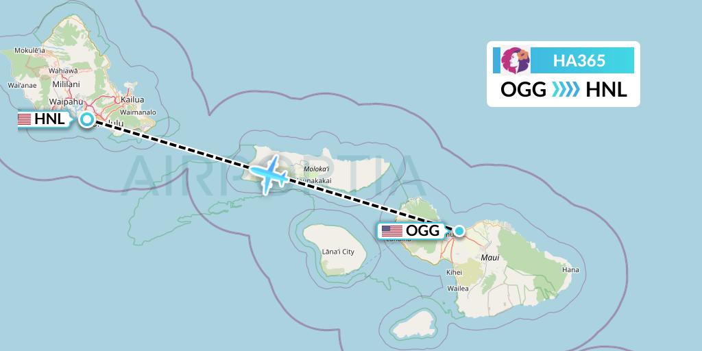 HA365 Hawaiian Airlines Flight Map: Kahului to Honolulu
