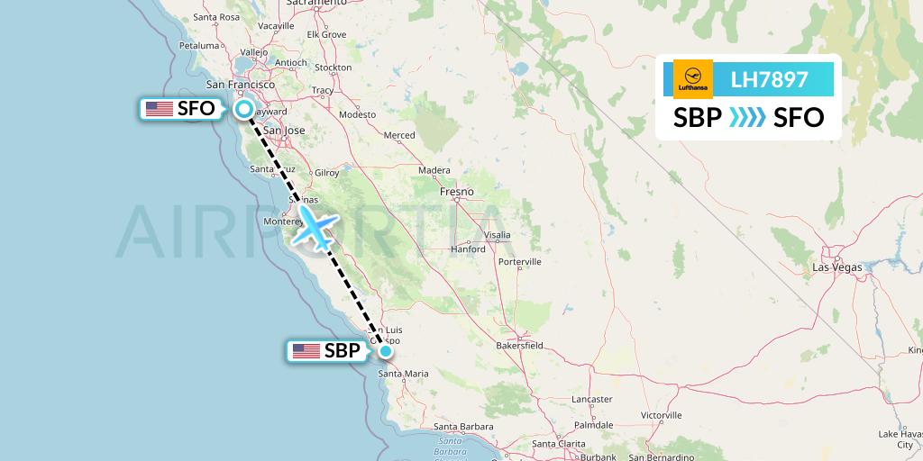 LH7897 Lufthansa Flight Map: San Luis Obispo to San Francisco