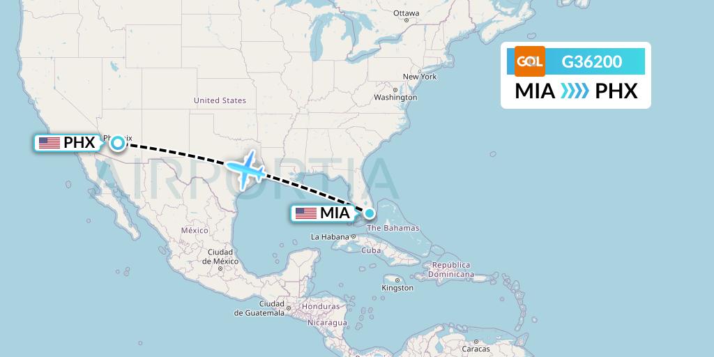 G36200 GOL Transportes Aeros Flight Map: Miami to Phoenix
