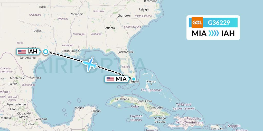 G36229 GOL Transportes Aeros Flight Map: Miami to Houston