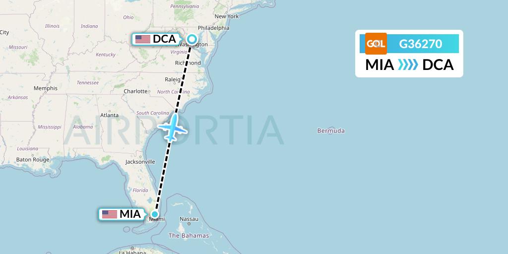 G36270 GOL Transportes Aeros Flight Map: Miami to Washington
