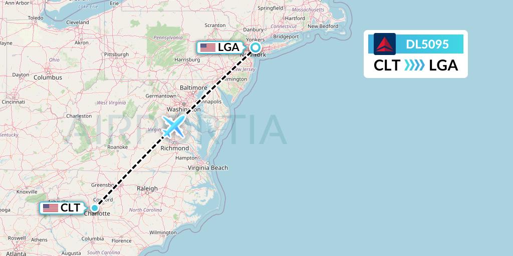 DL5095 Delta Air Lines Flight Map: Charlotte to New York