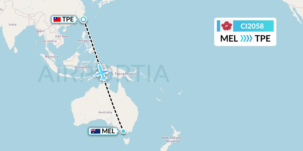CI2058 China Airlines Flight Map: Melbourne to Taipei
