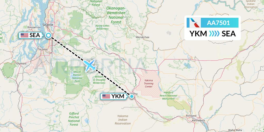 AA7501 American Airlines Flight Map: Yakima to Seattle