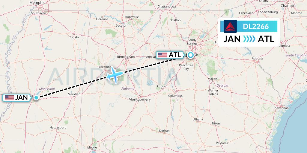 DL2266 Delta Air Lines Flight Map: Jackson to Atlanta