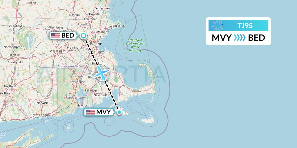 TJ95 Tradewind Aviation Flight Map: Martha's Vineyard to Bedford