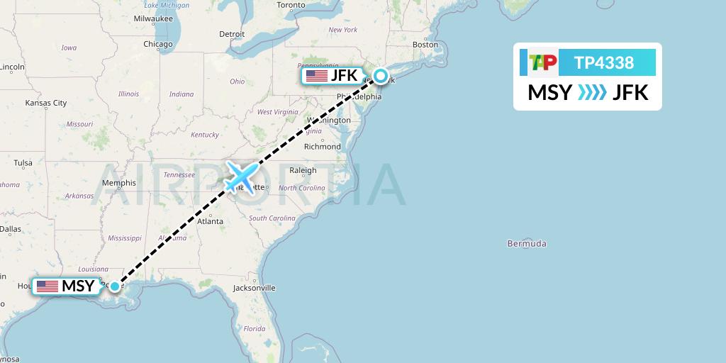 TP4338 TAP Portugal Flight Map: New Orleans to New York