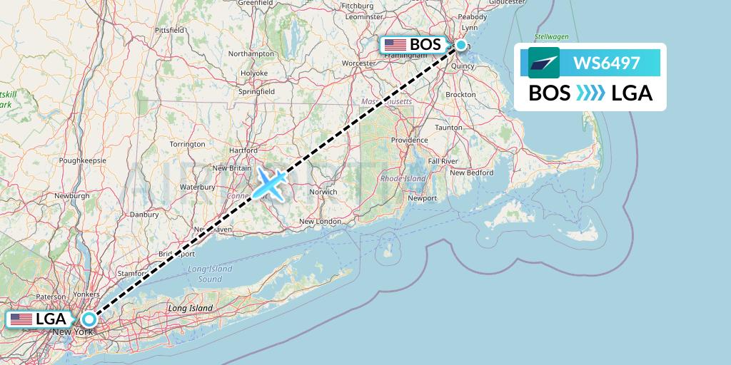 WS6497 WestJet Flight Map: Boston to New York