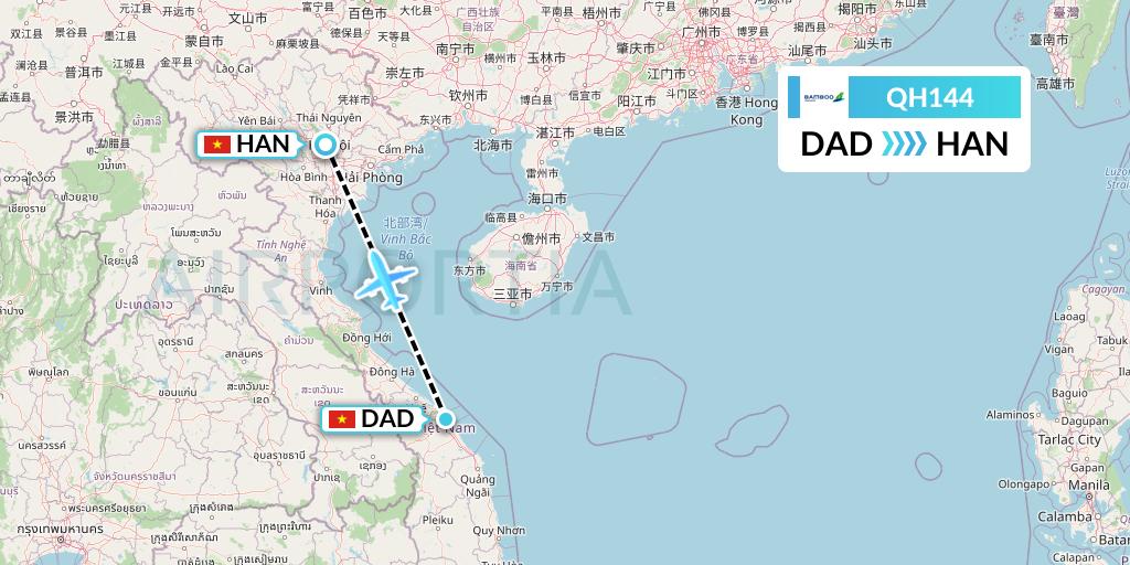 QH144 Bamboo Airways Flight Map: Da Nang to Hanoi