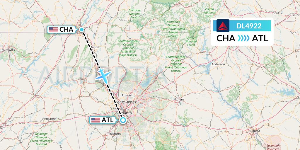 DL4922 Delta Air Lines Flight Map: Chattanooga to Atlanta