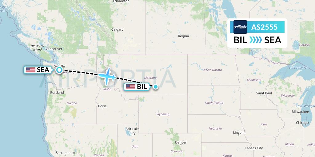 AS2555 Alaska Airlines Flight Map: Billings to Seattle