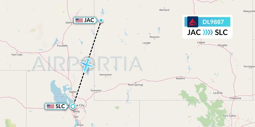 DL9887 Delta Air Lines Flight Map: Jackson to Salt Lake City