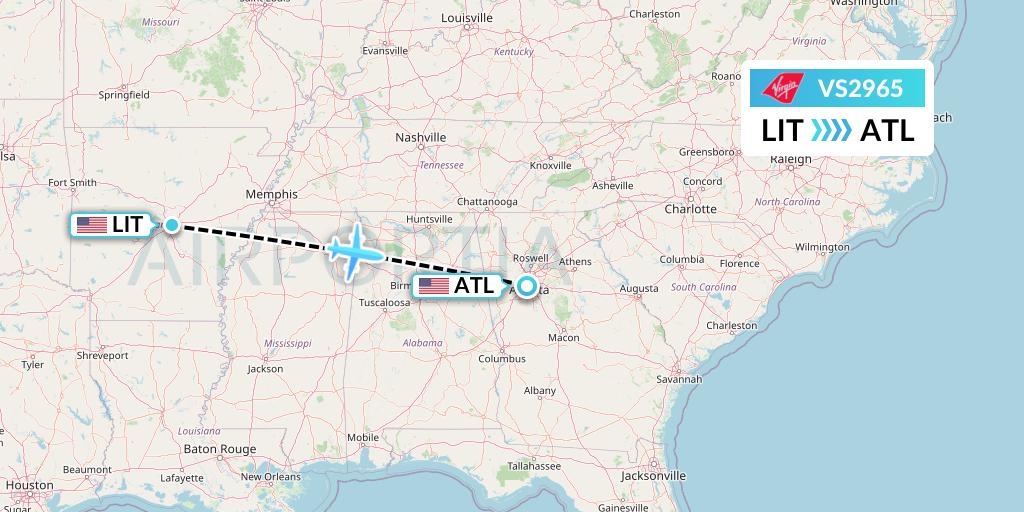 VS2965 Virgin Atlantic Airways Flight Map: Little Rock to Atlanta
