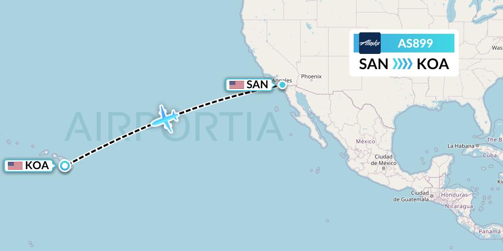 AS899 Alaska Airlines Flight Map: San Diego to Kailua-Kona