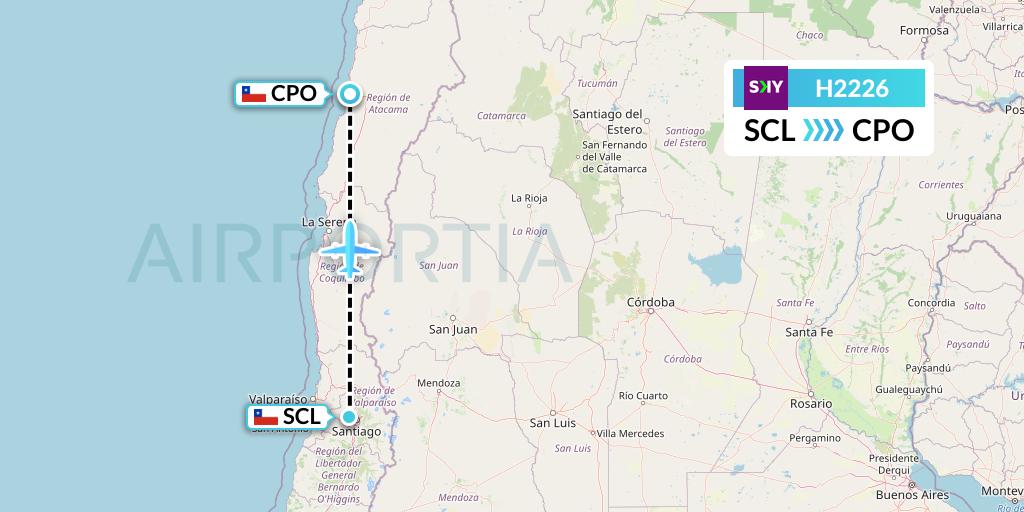 H2226 Sky Airline Flight Map: Santiago to Copiapo
