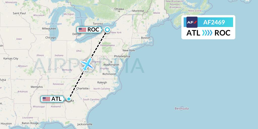 AF2469 Air France Flight Map: Atlanta to Rochester