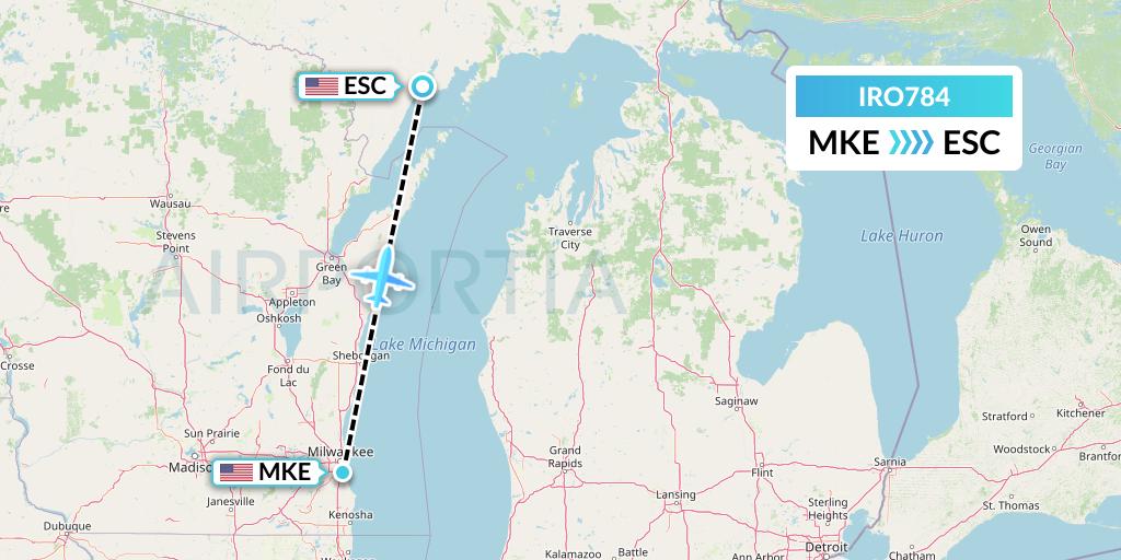 IRO784 CSA Air Flight Map: Milwaukee to Escanaba