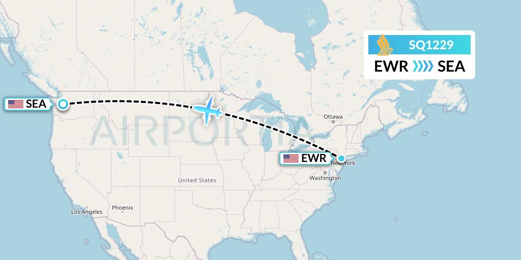 SQ1229 Singapore Airlines Flight Map: New York to Seattle