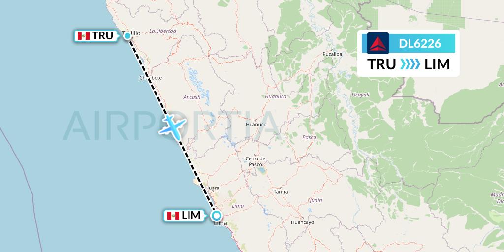 DL6226 Delta Air Lines Flight Map: Trujillo to Lima
