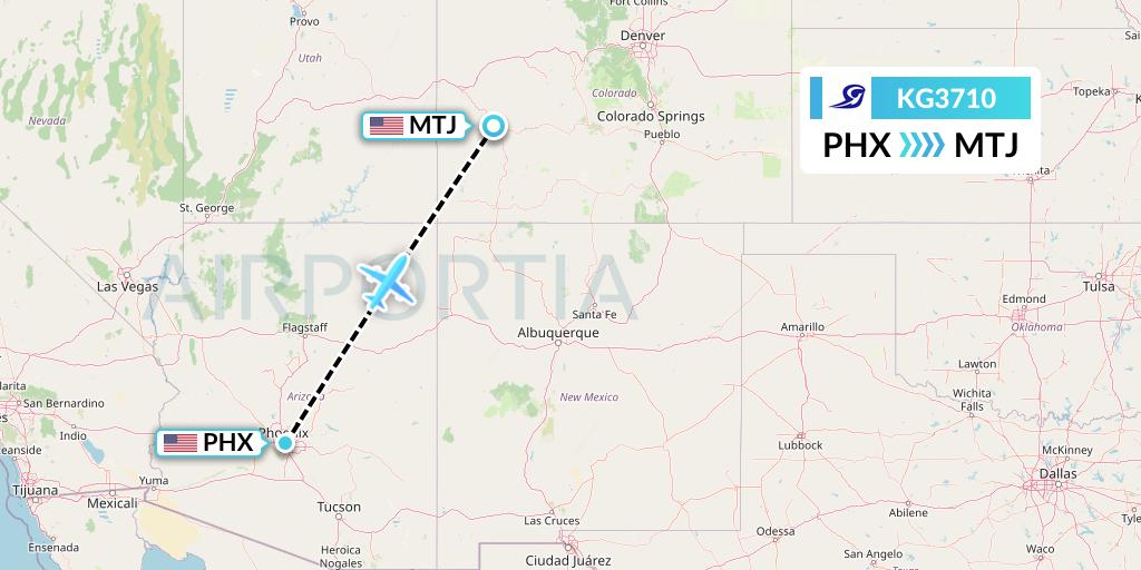 KG3710 Key Lime Air Flight Map: Phoenix to Montrose