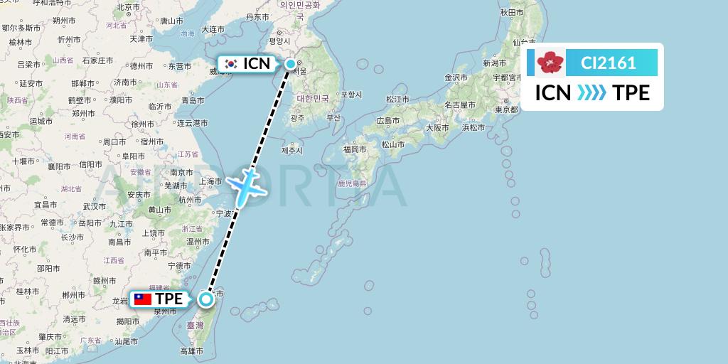 CI2161 China Airlines Flight Map: Seoul to Taipei
