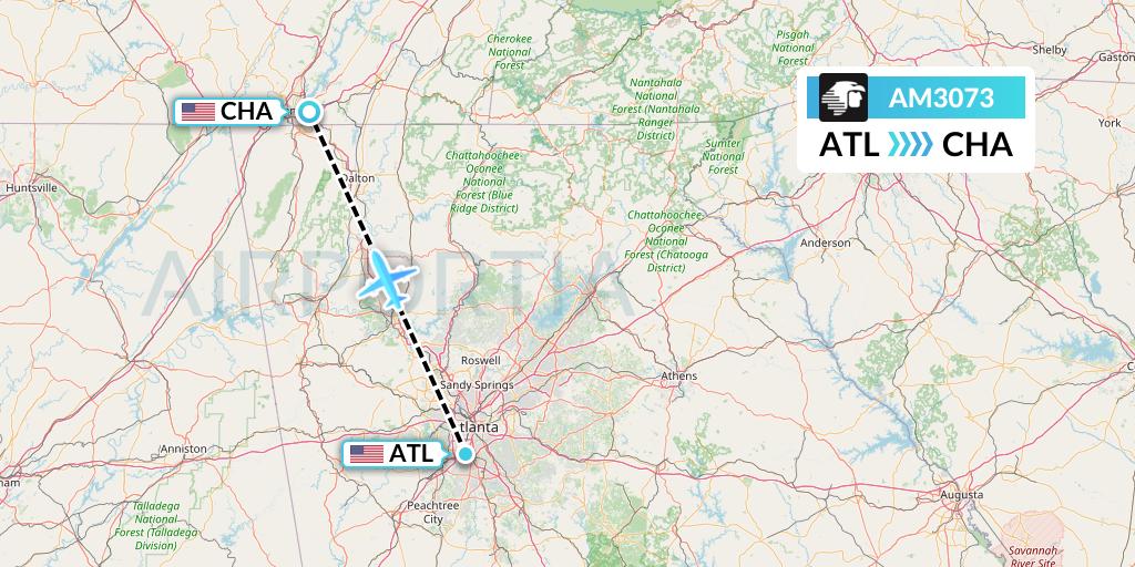 AM3073 Aeromexico Flight Map: Atlanta to Chattanooga