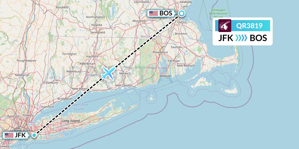 QR3819 Qatar Airways Flight Map: New York to Boston