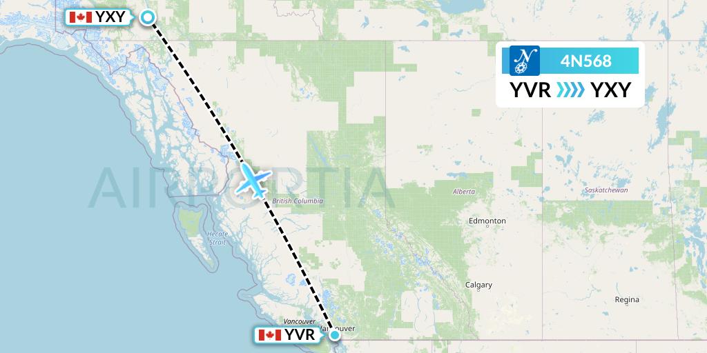 4N568 Air North Flight Map: Vancouver to Whitehorse