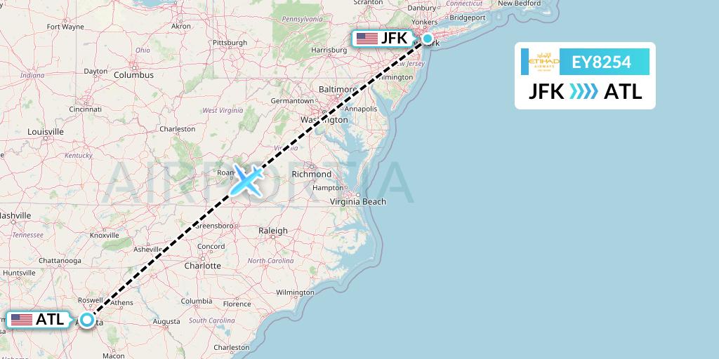 EY8254 Etihad Airways Flight Map: New York to Atlanta