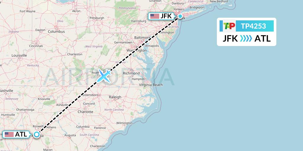 TP4253 TAP Portugal Flight Map: New York to Atlanta