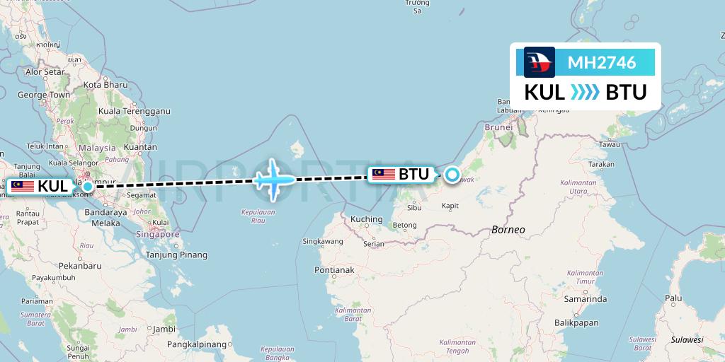 MH2746 Malaysia Airlines Flight Map: Kuala Lumpur to Bintulu