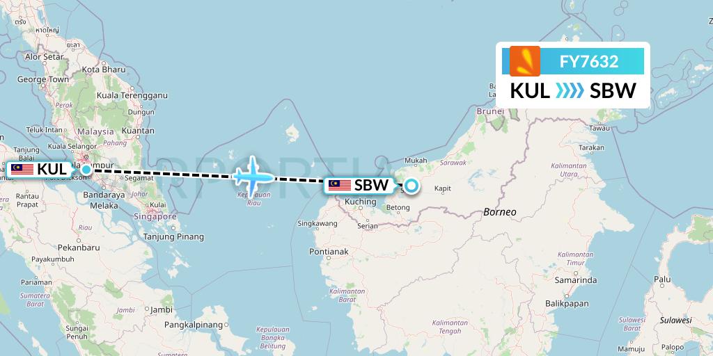 FY7632 Firefly Flight Map: Kuala Lumpur to Sibu