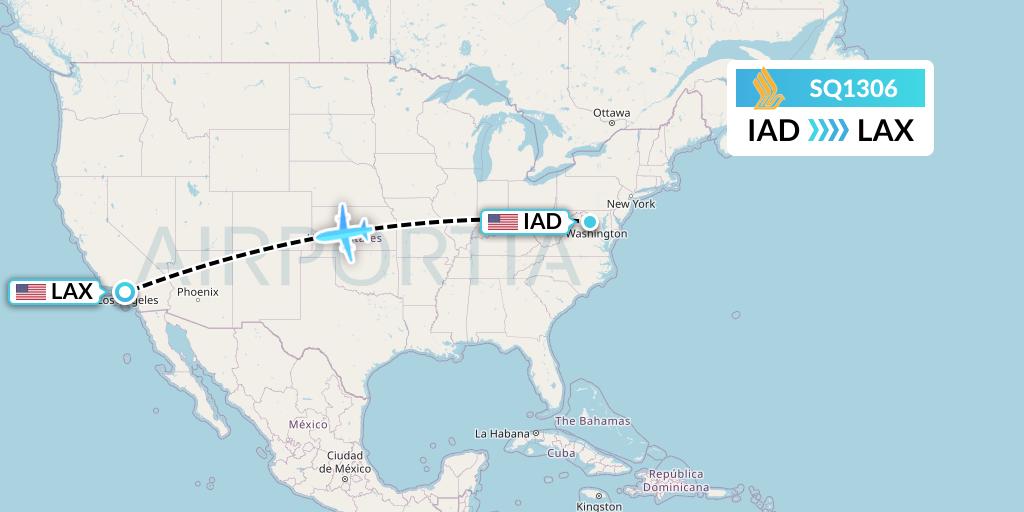 SQ1306 Singapore Airlines Flight Map: Washington to Los Angeles