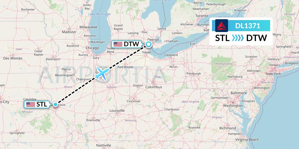 DL1371 Delta Air Lines Flight Map: St. Louis to Detroit