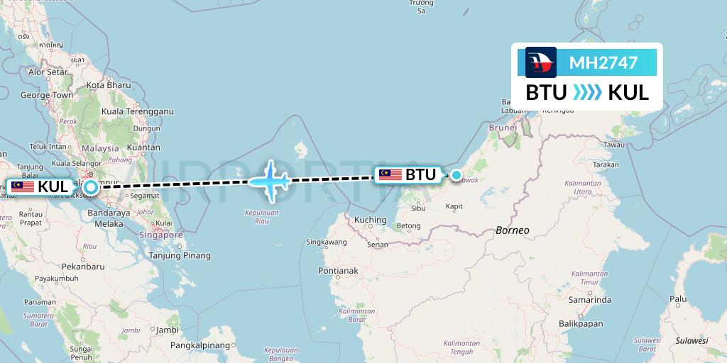 MH2747 Malaysia Airlines Flight Map: Bintulu to Kuala Lumpur