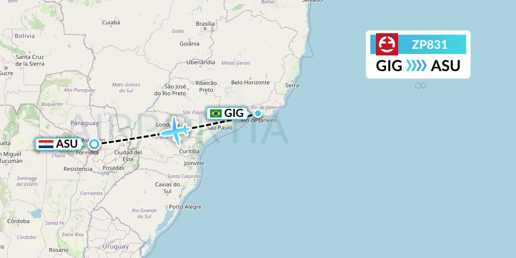 ZP831 Paranair Flight Map: Rio de Janeiro to Asuncion