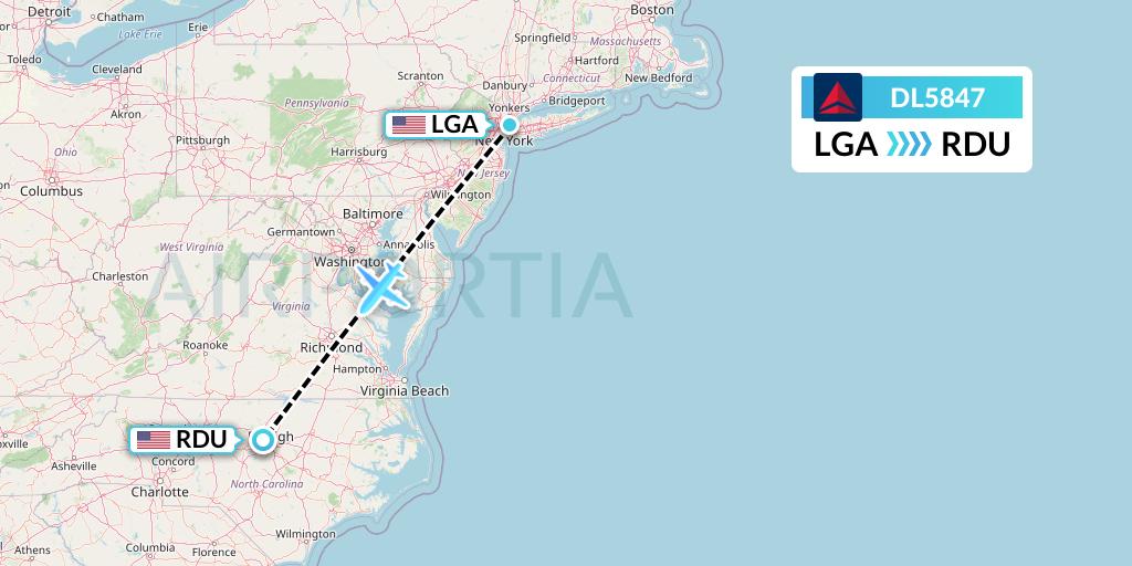 DL5847 Delta Air Lines Flight Map: New York to Raleigh-Durham