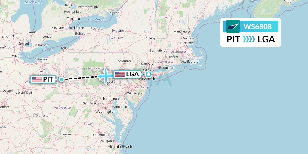 WS6808 WestJet Flight Map: Pittsburgh to New York