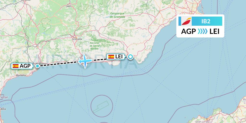 IB2 Iberia Flight Map: Malaga to Almeria