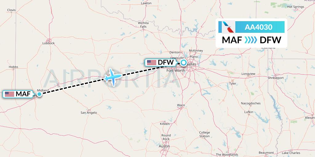 AA4030 American Airlines Flight Map: Midland to Dallas
