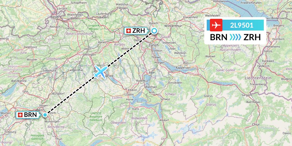 2L9501 Helvetic Airways Flight Map: Bern to Zurich