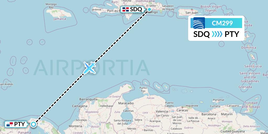 CM299 Copa Airlines Flight Map: Santo Domingo to Panama City