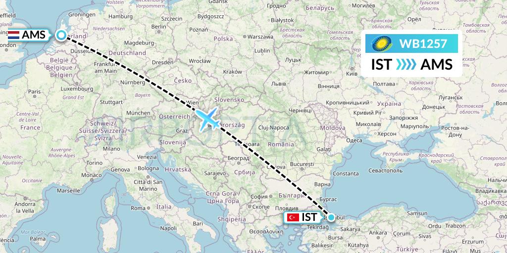 WB1257 RwandAir Flight Map: Istanbul to Amsterdam