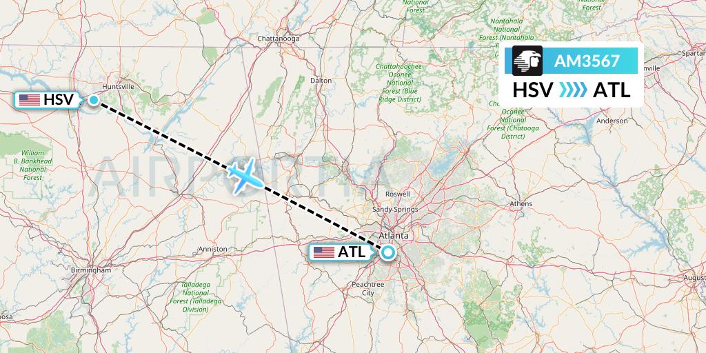 AM3567 Aeromexico Flight Map: Huntsville to Atlanta