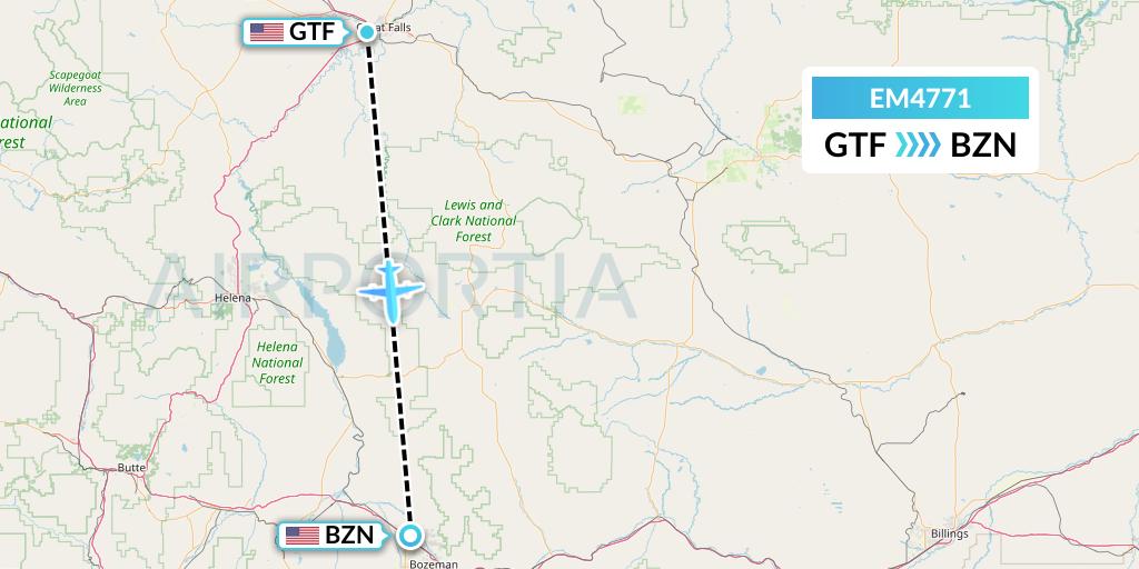 EM4771 Empire Airlines Flight Map: Great Falls to Bozeman