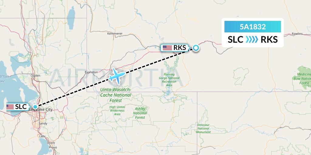5A1832 Alpine Air Express Flight Map: Salt Lake City to Rock Springs