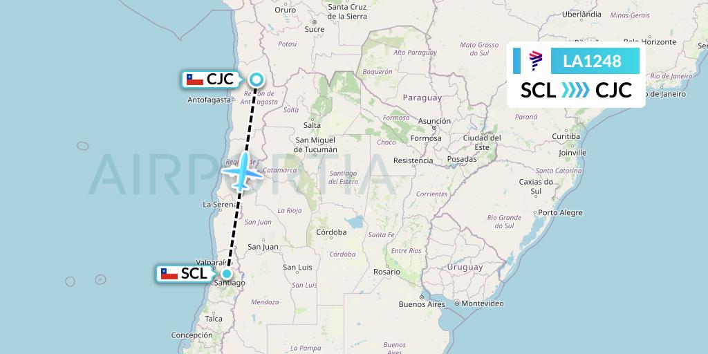 LA1248 LAN Airlines Flight Map: Santiago to Calama