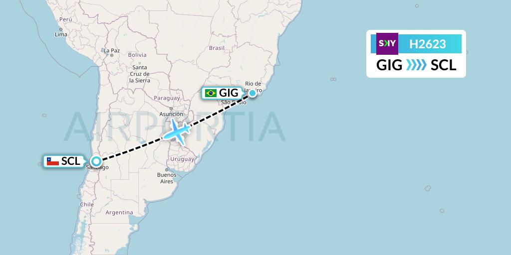 H2623 Sky Airline Flight Map: Rio de Janeiro to Santiago